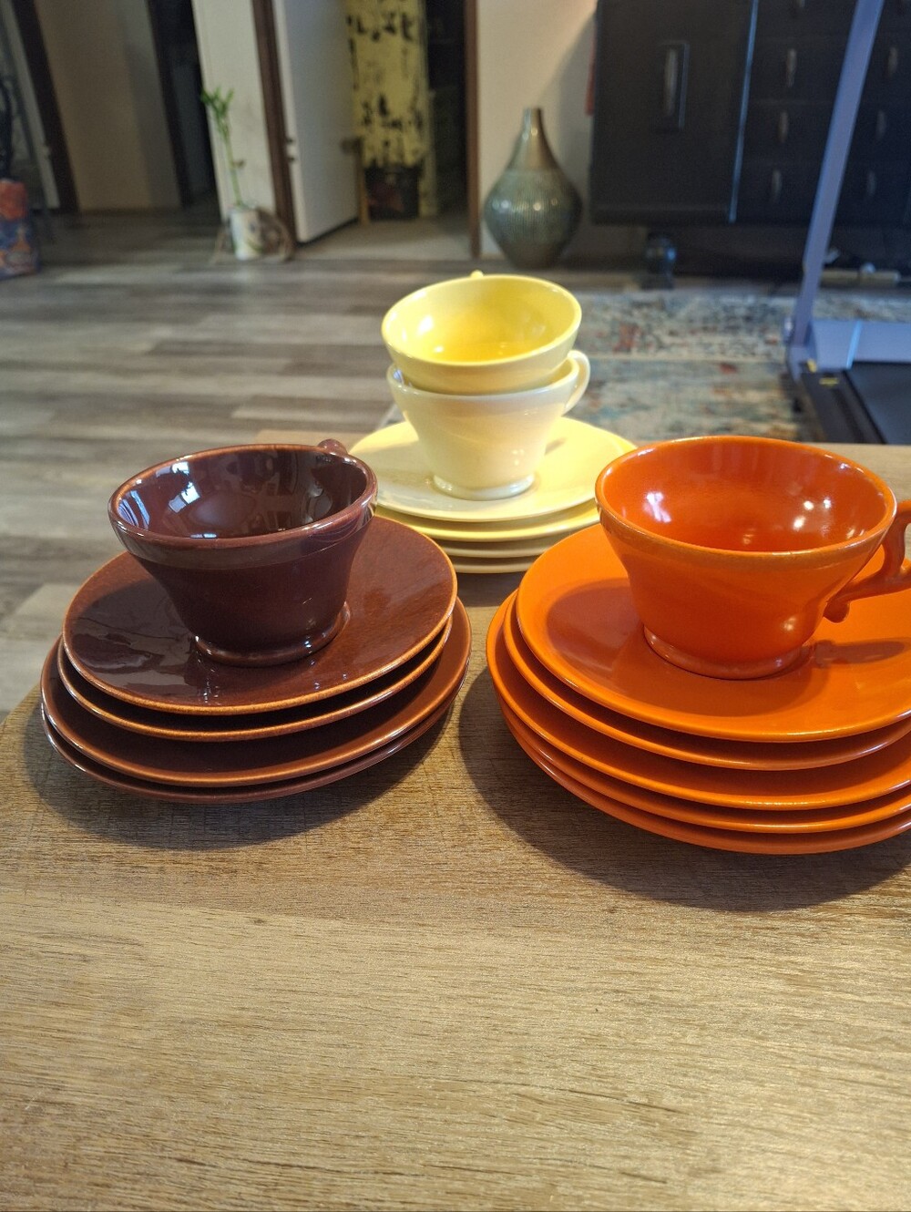 Franciscan Multicolor Ceramic Cup and Saucer Set - Orange, Brown, Yellow, Cream